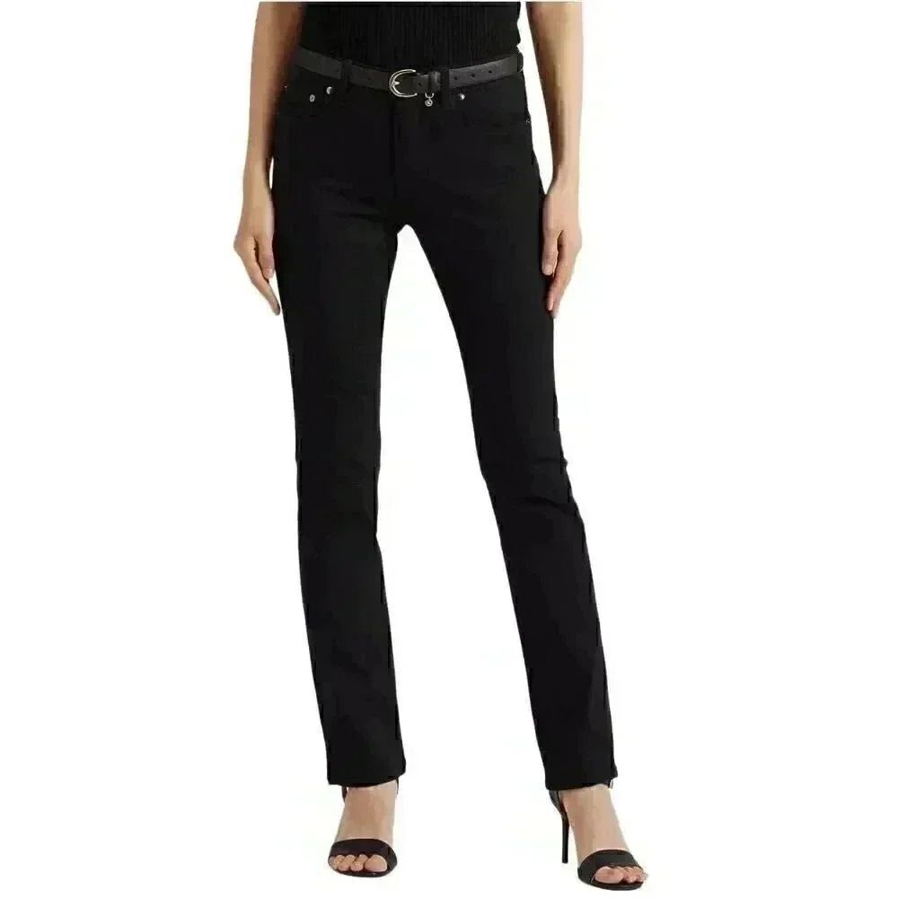 LAUREN RALPH LAUREN Women's Black Cotton/Spandex Classic Straight Jeans